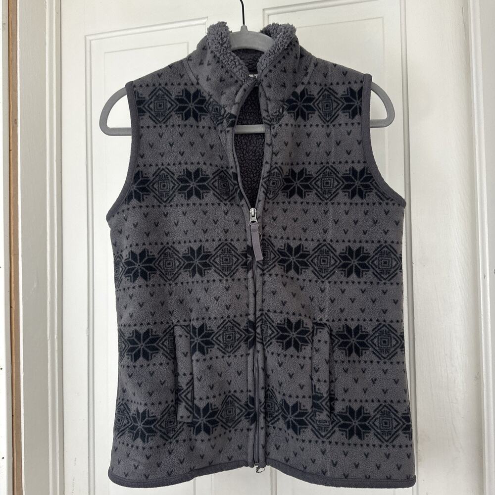 Great Northwest Indigo Fleece Vest Snowflake Print Sherpa Lined Women's Small